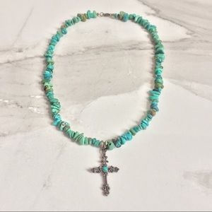 Turquoise Stone Cross Necklace